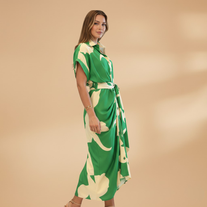 Collared Button-Up Tie Waist Midi Dress – Smart Casual