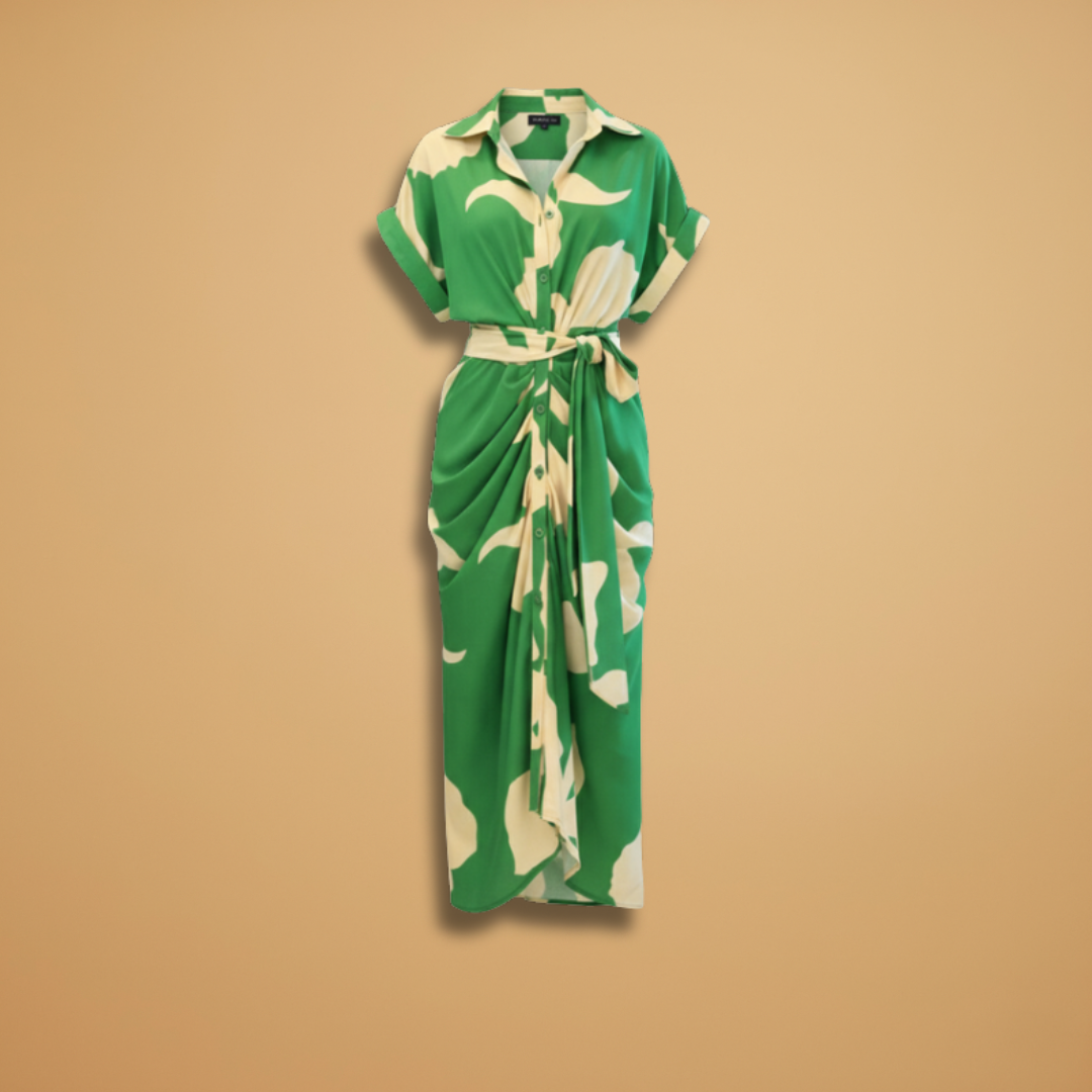 Collared Button-Up Tie Waist Midi Dress – Smart Casual