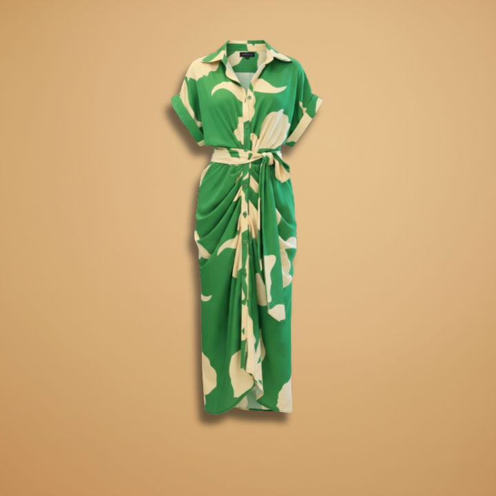Collared Button-Up Tie Waist Midi Dress – Smart Casual