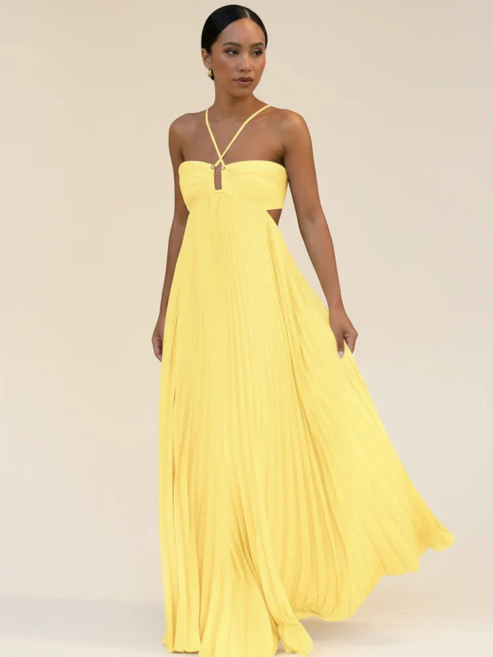 Women's Halter Backless Pleated Maxi Dress