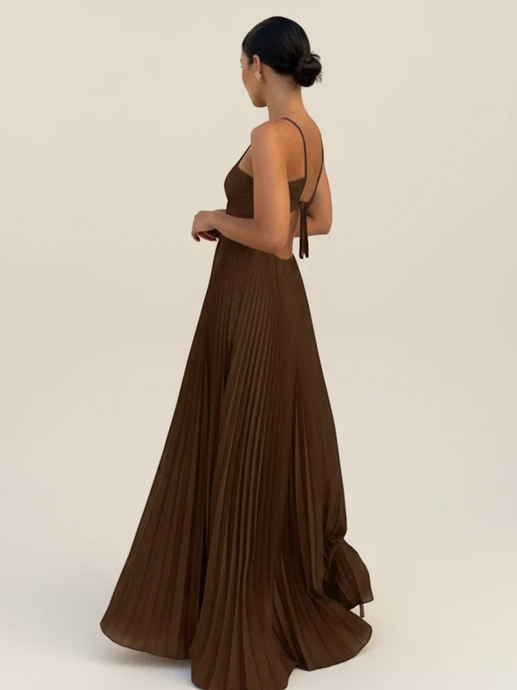 Women's Halter Backless Pleated Maxi Dress