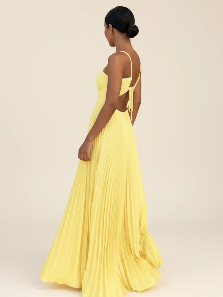Women's Halter Backless Pleated Maxi Dress