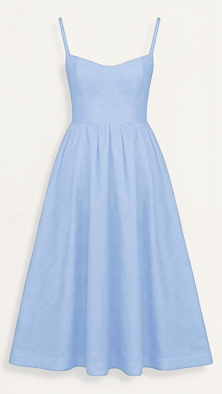 Women's Midi Dress - Spaghetti Strap Scoop Neck Gathered A-Line Skirt