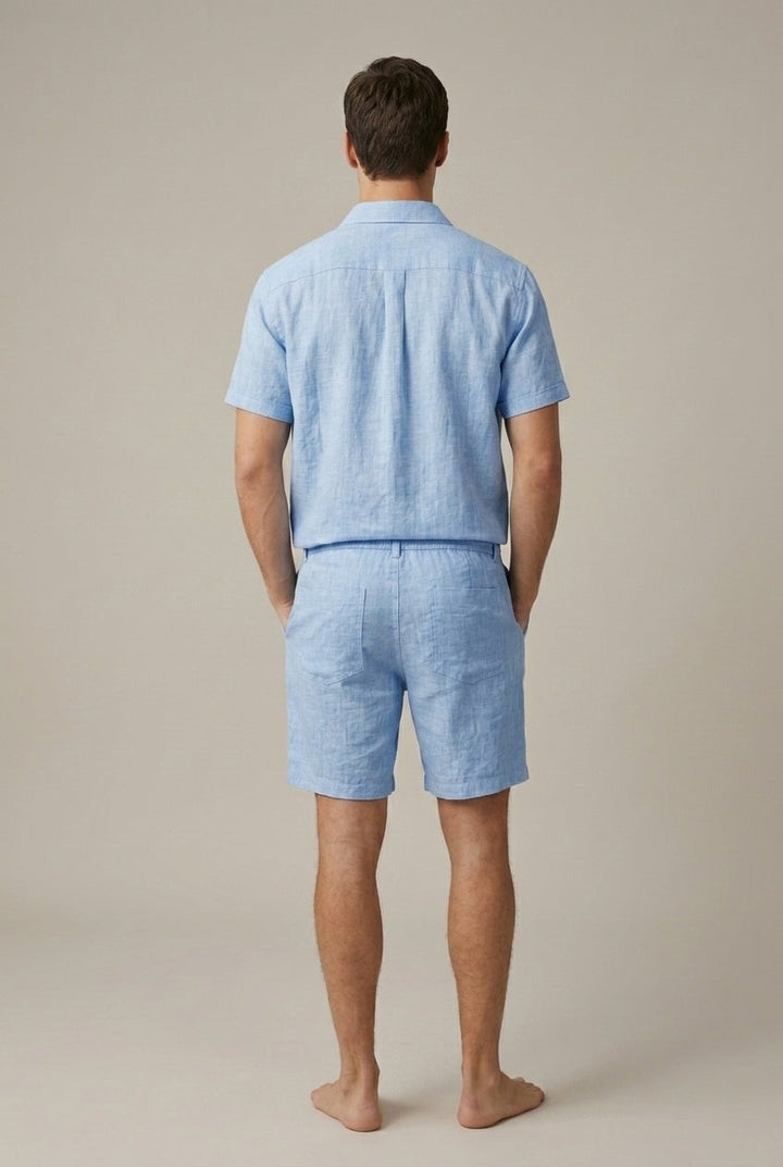 Men's Short Sleeve Linen Blend Shirt - Drawstring Shorts Two-Piece Set