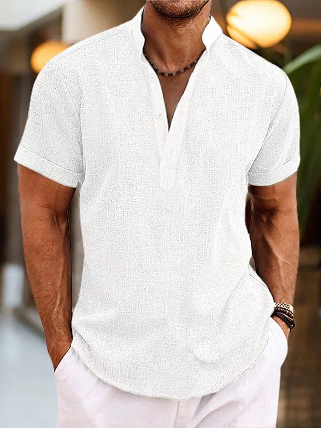 Leo | Men’s Summer Henley Short Sleeve Shirt with Button Placket