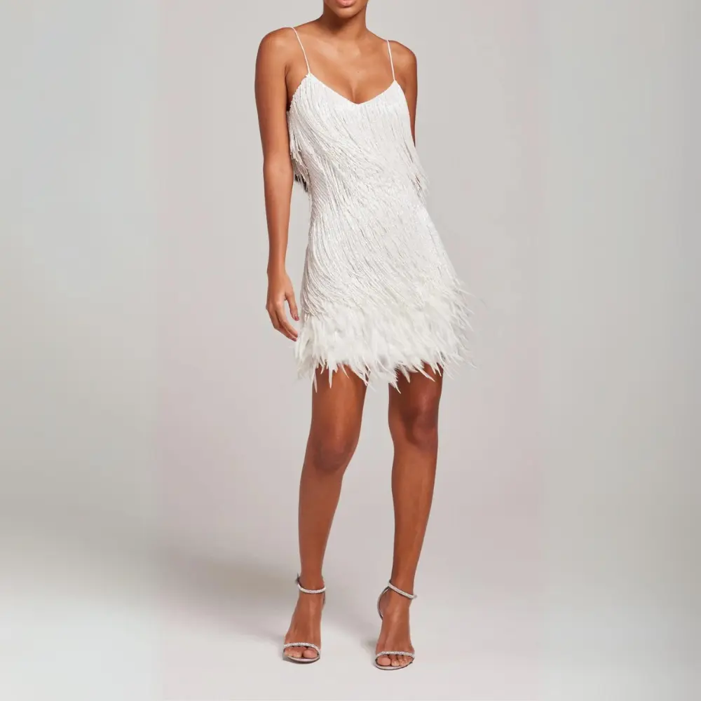 Aimee | Women’s Sequin Mini Party Dress with Feather Accents