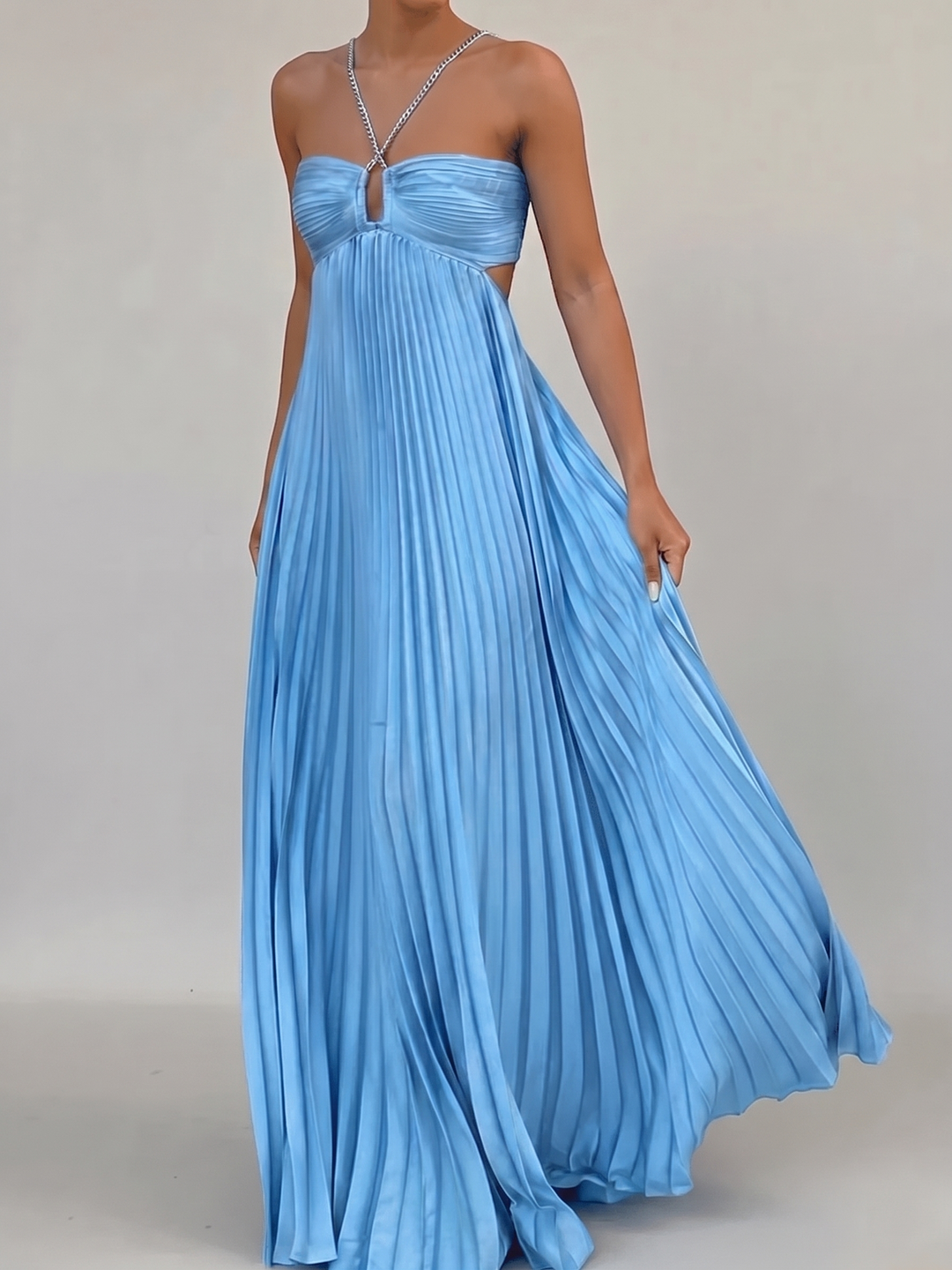 Women's Halter Backless Pleated Maxi Dress