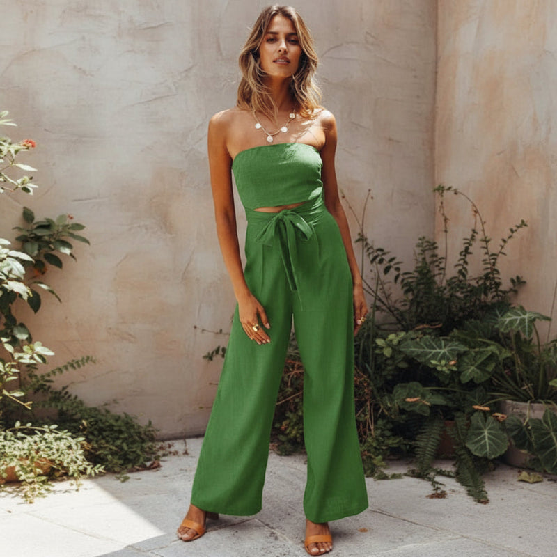 Julie | Women’s Trendy Wide-Leg Jumpsuit with Tie Waist Belt