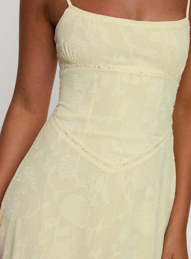 Women's Jacquard Floral Maxi Dress - Spaghetti Strap - Lace-Up Back