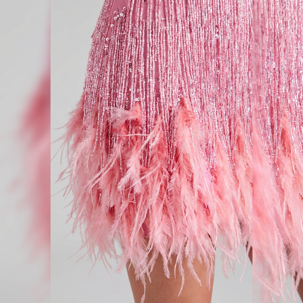 Aimee | Women’s Sequin Mini Party Dress with Feather Accents