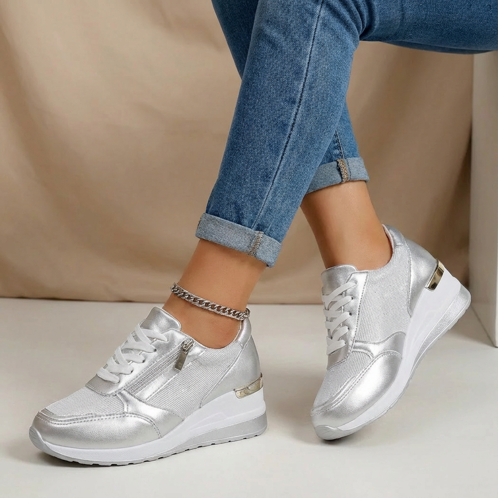 Olivia | Women’s Stylish Wedge Trainers with Side Zip