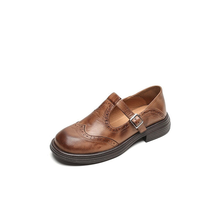 Women’s Brown Mary Jane Loafers – Buckle Strap Comfort Walking Shoes for Casual Everyday Wear
