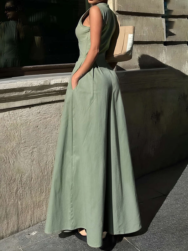 Women's Wide-Leg Jumpsuit - V-Neck Zip - Dressy Style