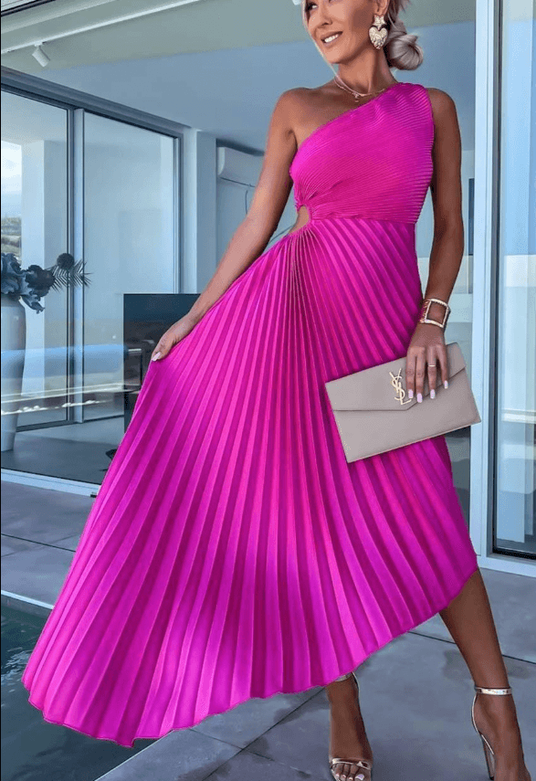 Vivienne | Women’s Elegant Maxi Wedding Guest Dress with One Shoulder Neckline
