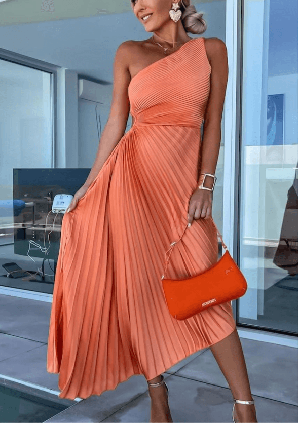 Vivienne | Women’s Elegant Maxi Wedding Guest Dress with One Shoulder Neckline