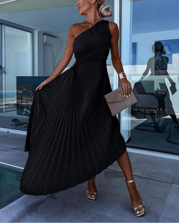 Vivienne | Women’s Elegant Maxi Wedding Guest Dress with One Shoulder Neckline