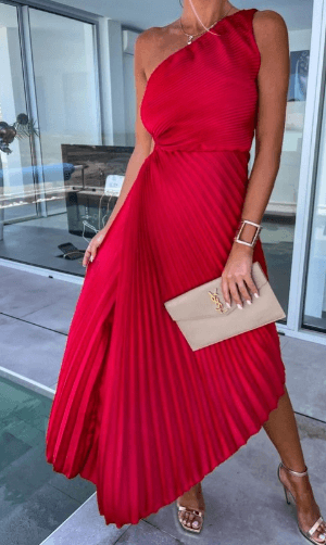 Vivienne | Women’s Elegant Maxi Wedding Guest Dress with One Shoulder Neckline