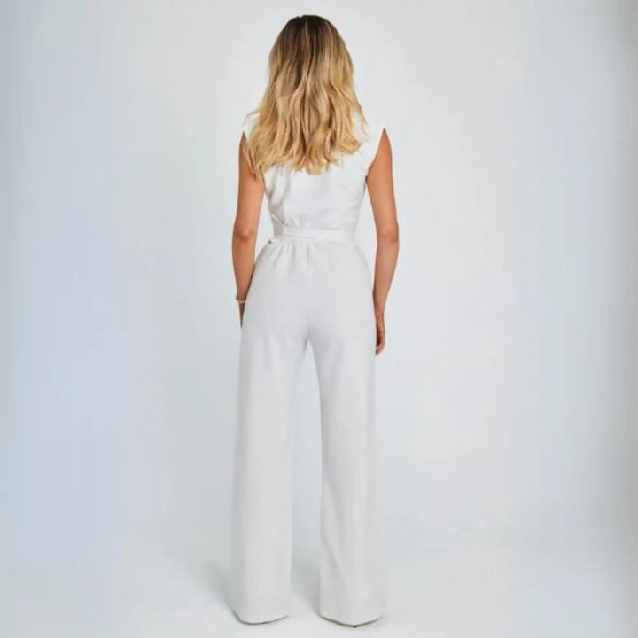 Women’s Sleeveless Tailored Jumpsuit with High Waist and Tie Back