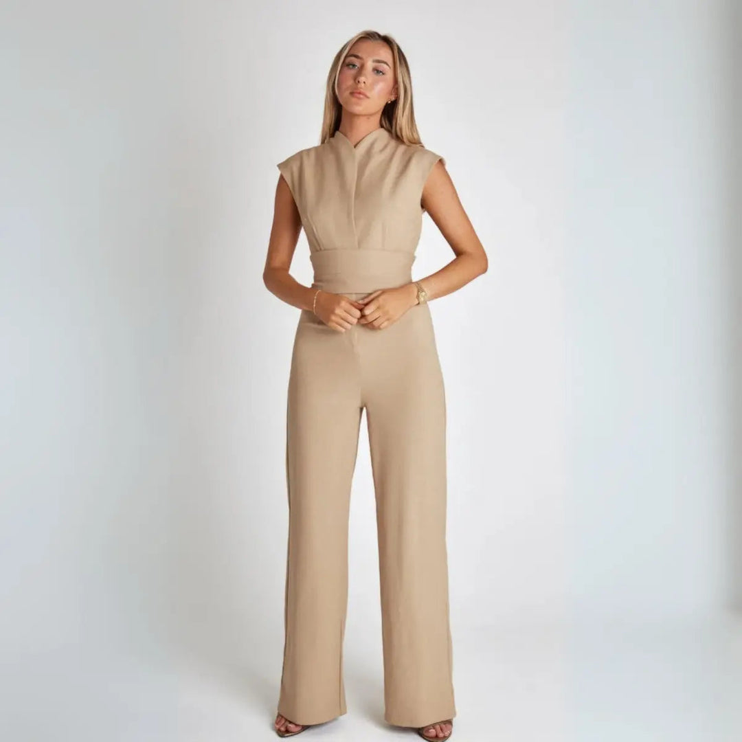 Women’s Sleeveless Tailored Jumpsuit with High Waist and Tie Back