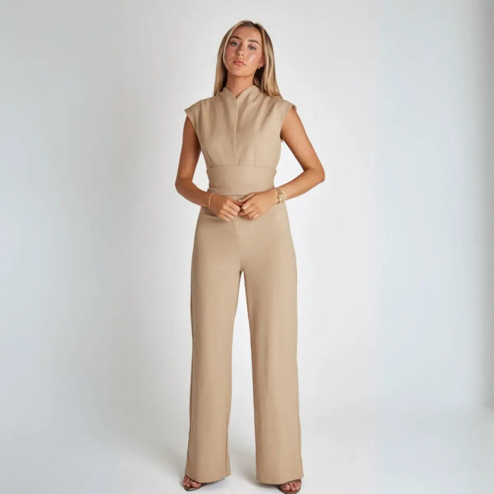 Women’s Sleeveless Tailored Jumpsuit with High Waist and Tie Back