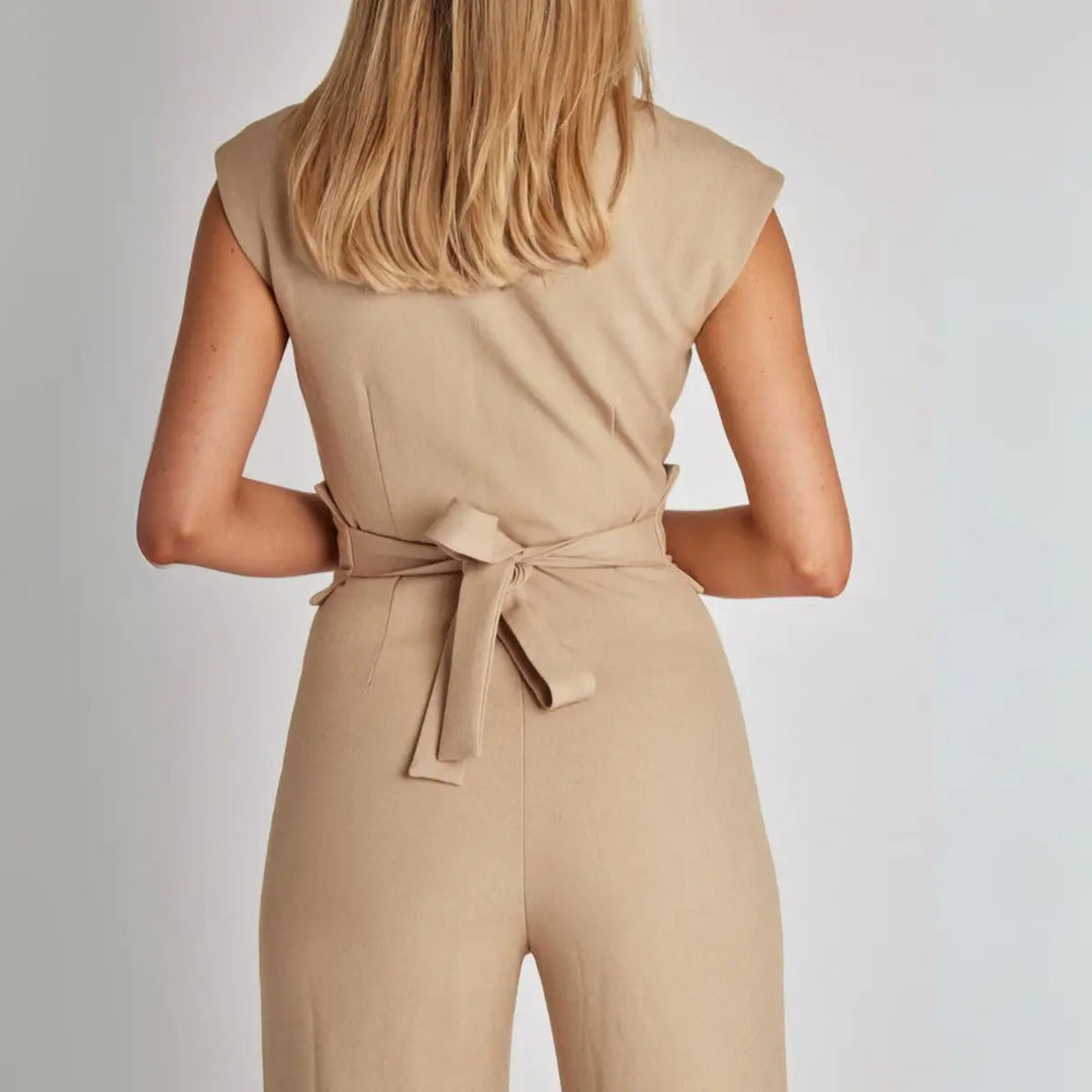 Women’s Sleeveless Tailored Jumpsuit with High Waist and Tie Back