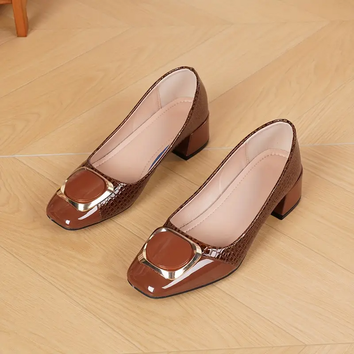 Gabriela | Women’s Elegant Brown Heels with Buckle Detail