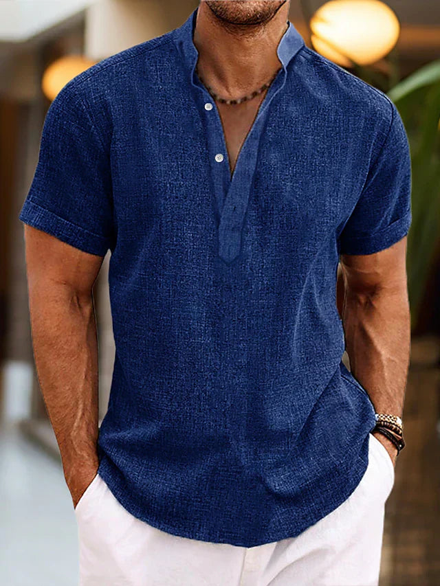 Leo | Men’s Summer Henley Short Sleeve Shirt with Button Placket