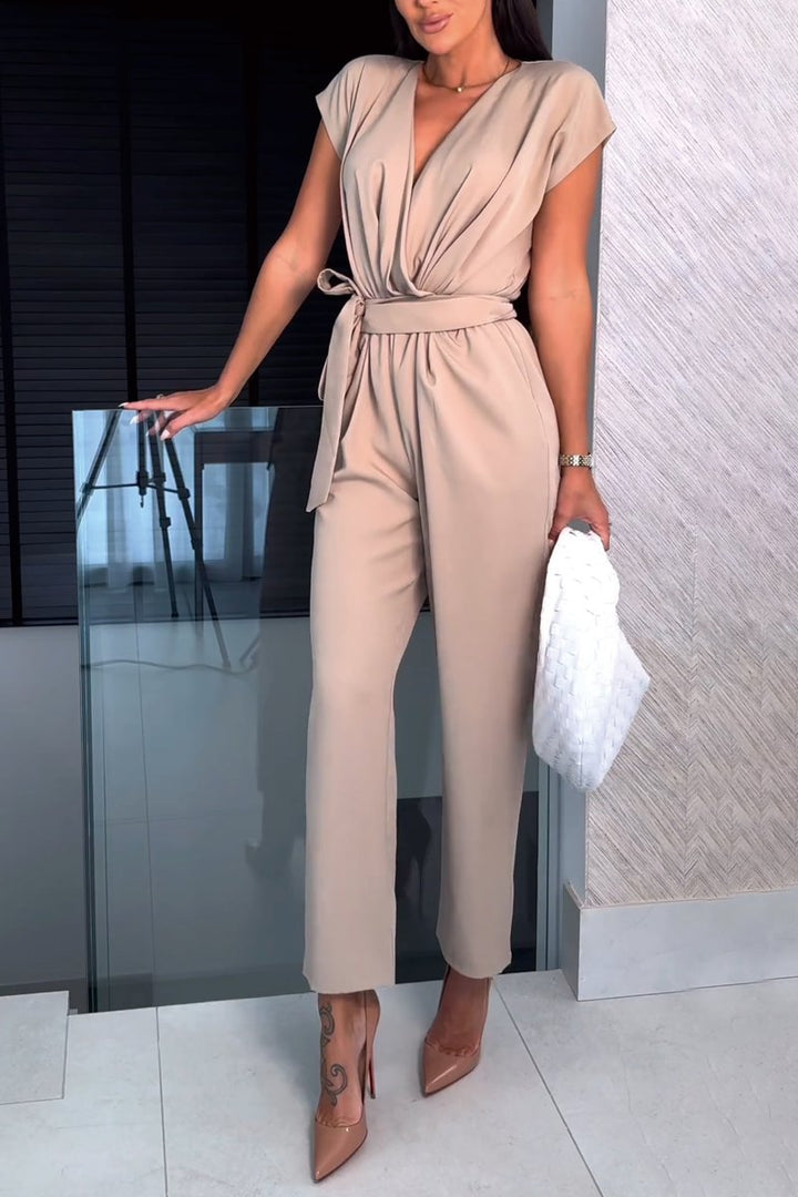 Women’s Tailored V-Neck Belted Jumpsuit – Elegant Summer Silhouette