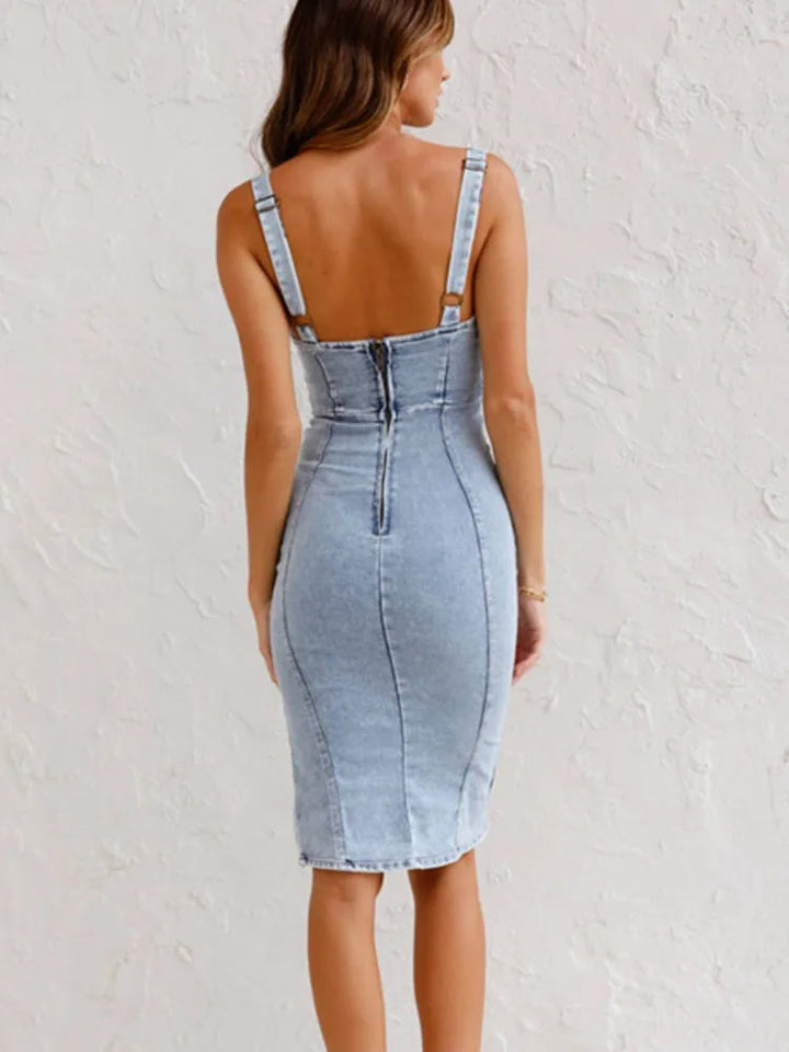 Judith | Women's Midi Dress with Adjustable Straps and Side Slit