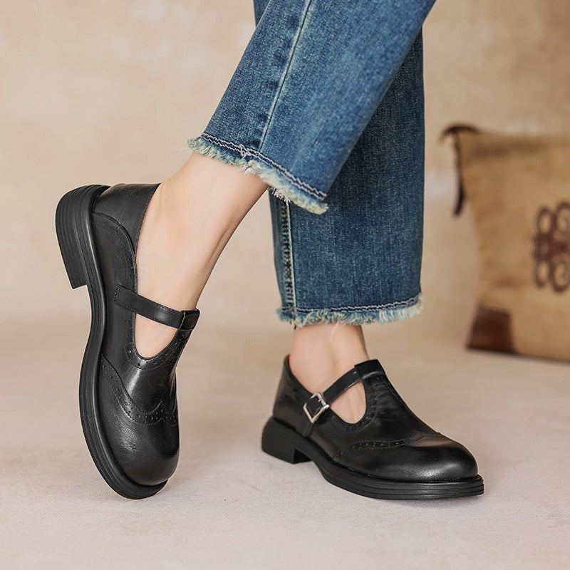 Women’s Brown Mary Jane Loafers – Buckle Strap Comfort Walking Shoes for Casual Everyday Wear
