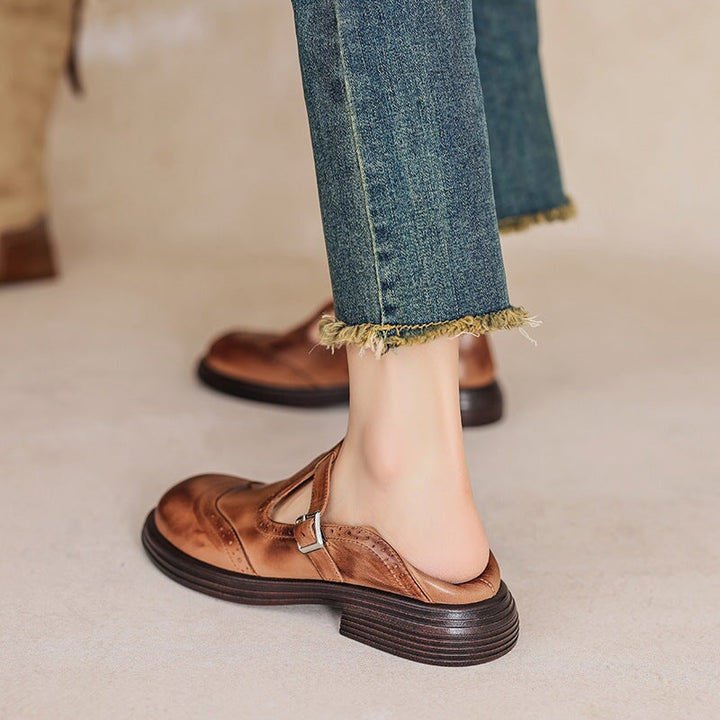Women’s Brown Mary Jane Loafers – Buckle Strap Comfort Walking Shoes for Casual Everyday Wear