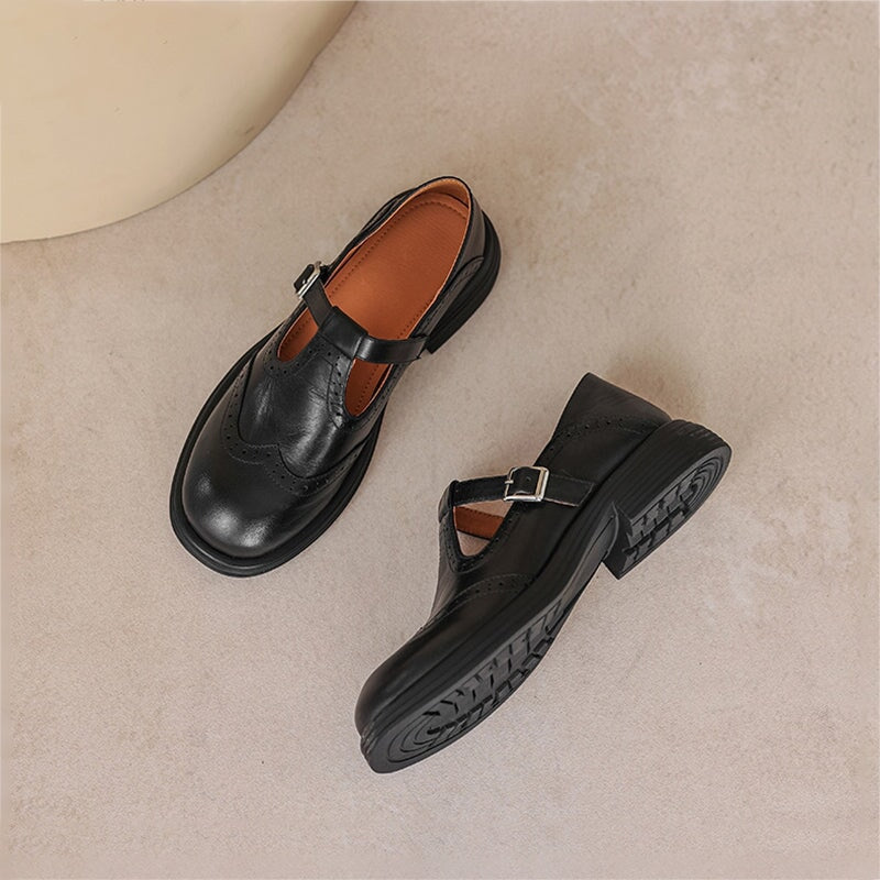 Women’s Brown Mary Jane Loafers – Buckle Strap Comfort Walking Shoes for Casual Everyday Wear