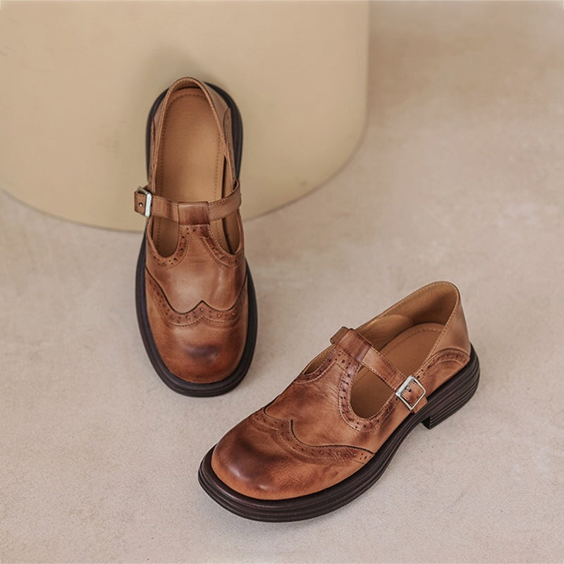Women’s Brown Mary Jane Loafers – Buckle Strap Comfort Walking Shoes for Casual Everyday Wear