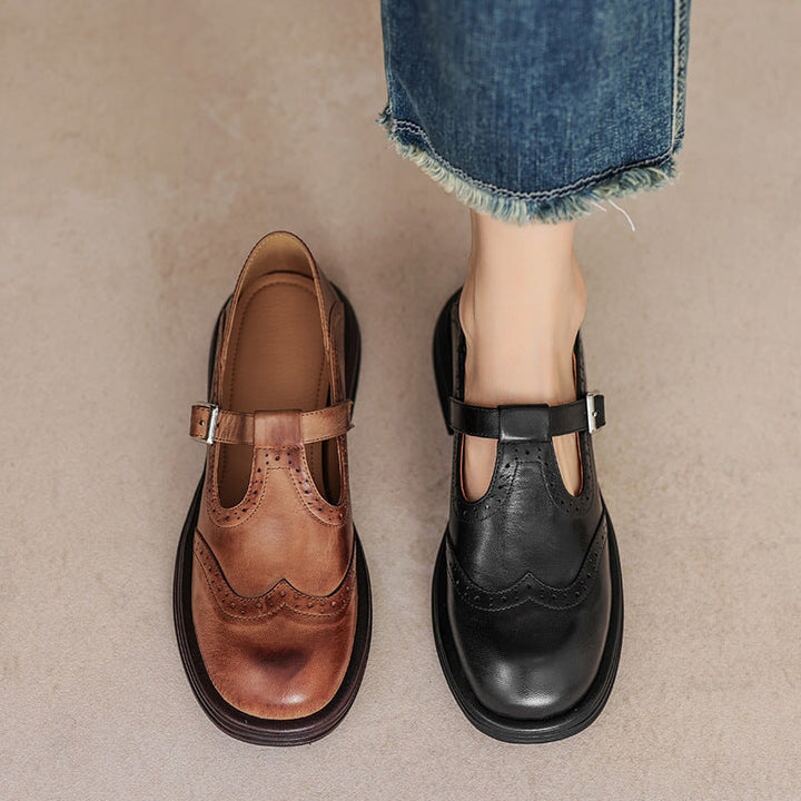 Women’s Brown Mary Jane Loafers – Buckle Strap Comfort Walking Shoes for Casual Everyday Wear