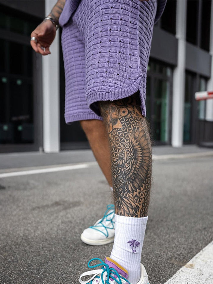 Men's Knit Sleeveless Crew Neck Top and Elasticated Shorts Set