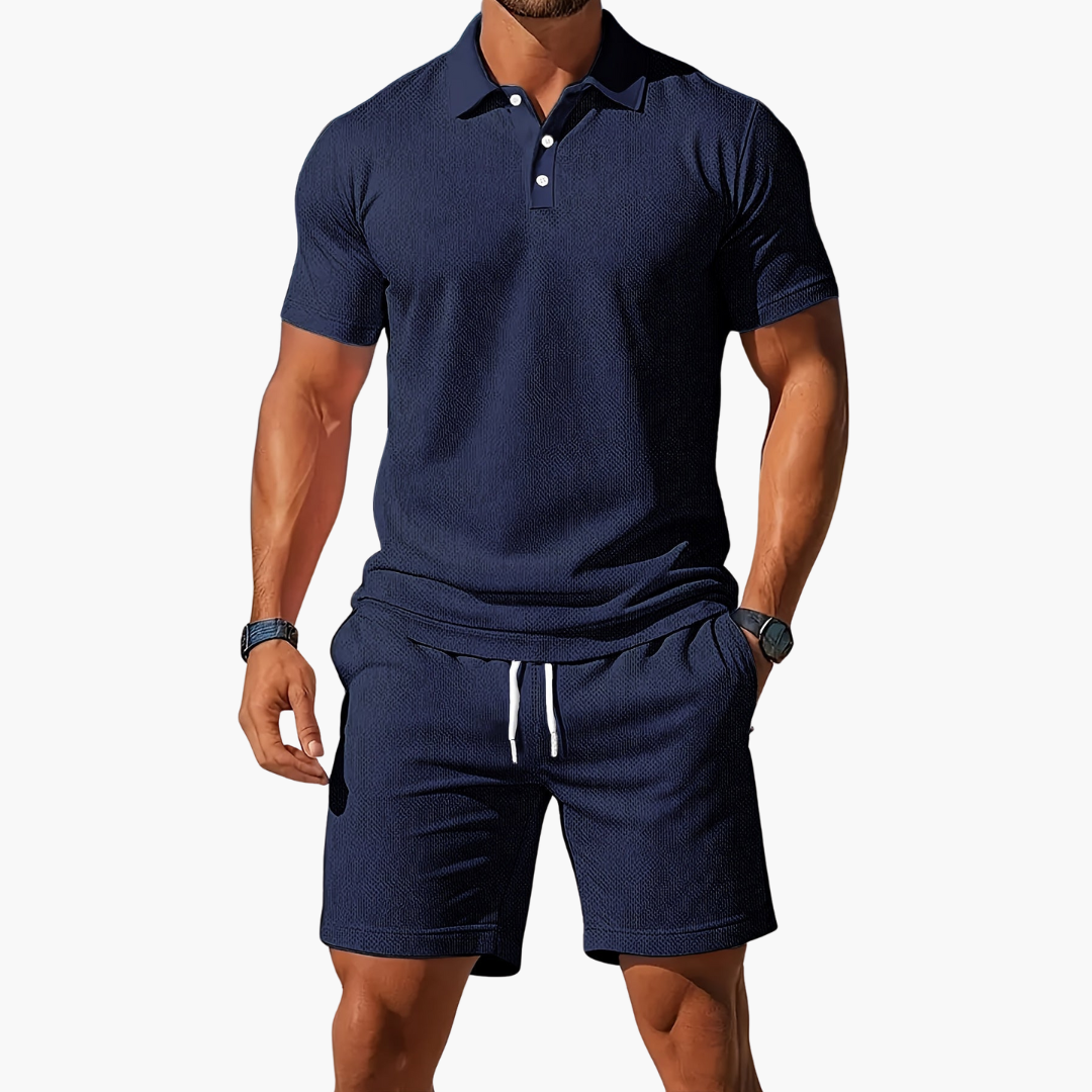 James | Men’s Casual Polo Shirt Shorts Two Piece Set with Drawstring