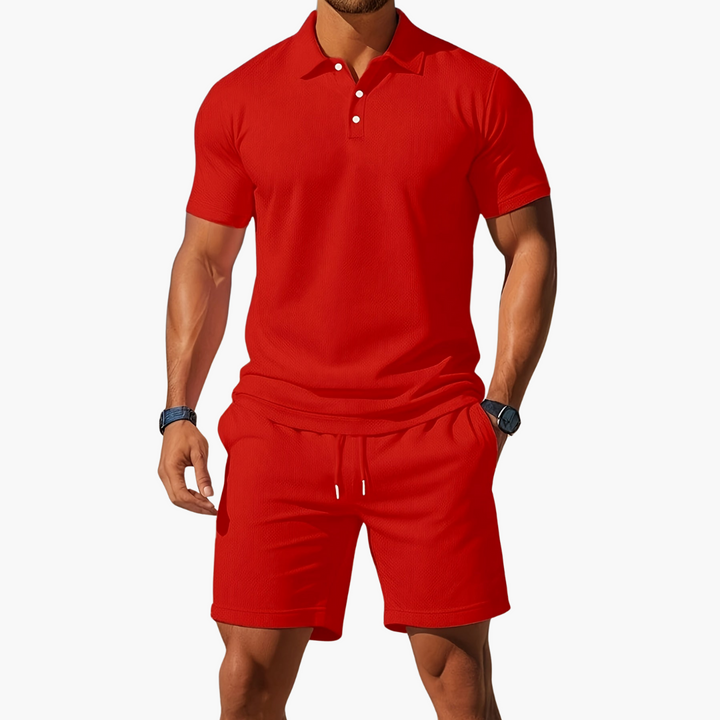 James | Men’s Casual Polo Shirt Shorts Two Piece Set with Drawstring