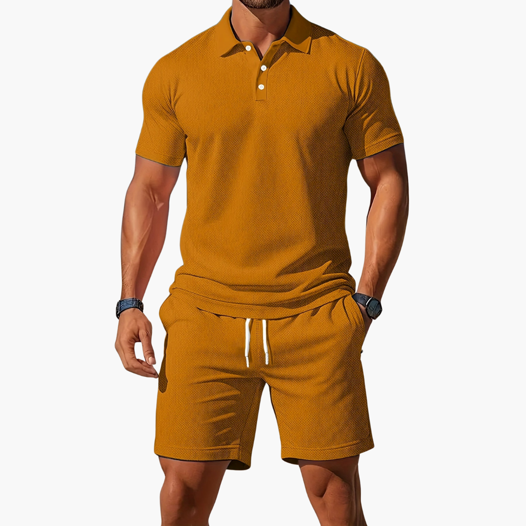 James | Men’s Casual Polo Shirt Shorts Two Piece Set with Drawstring