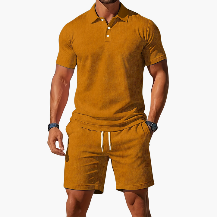 James | Men’s Casual Polo Shirt Shorts Two Piece Set with Drawstring