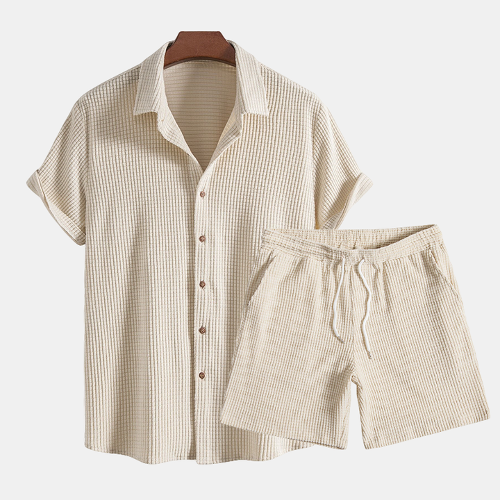 Tommy | Men’s Casual Button-Up Shirt Shorts Two Piece Set with Drawstring