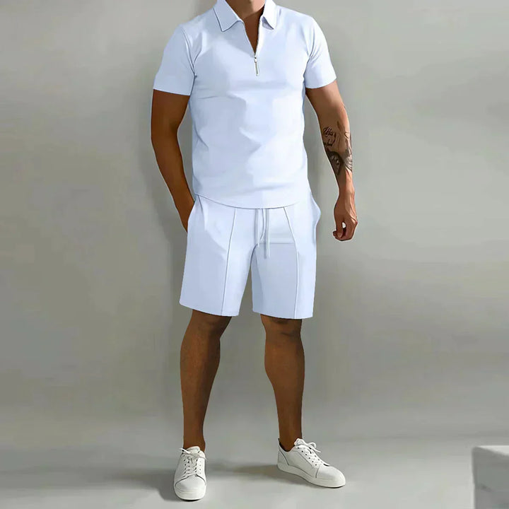Freddie | Men’s Casual Polo Shirt Shorts Two Piece Set with Zip Neck