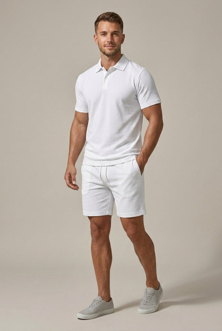 Men's Classic Short Sleeve Shirt and Drawstring Shorts Set