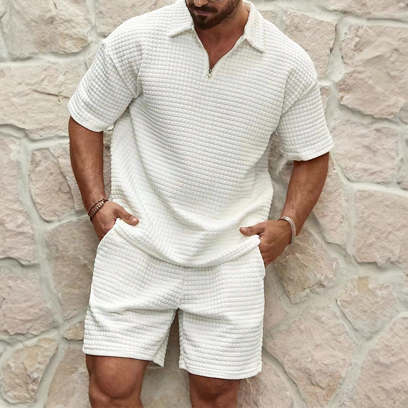 Men's Knit Quarter Zip Polo Top and Shorts Set