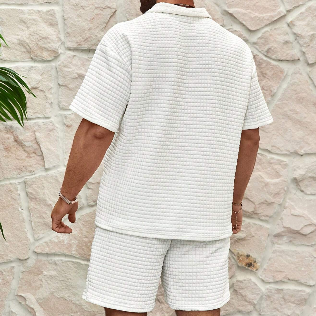 Men's Knit Quarter Zip Polo Top and Shorts Set
