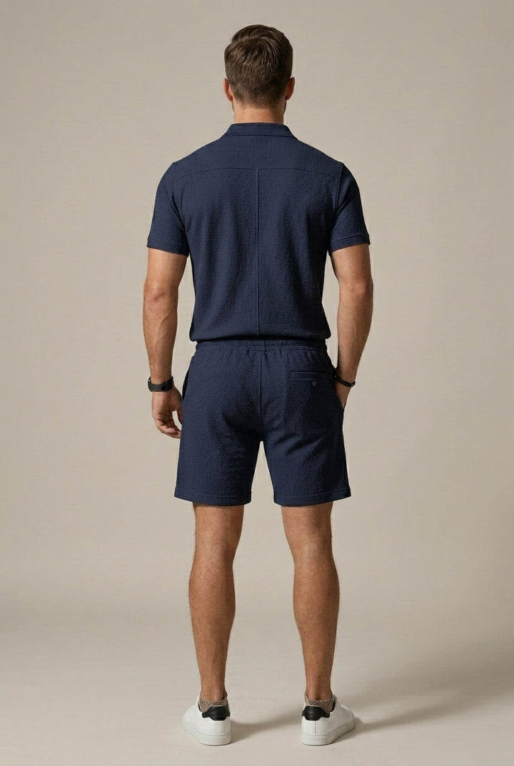 Men's Textured Polo Shirt and Drawstring Shorts Set