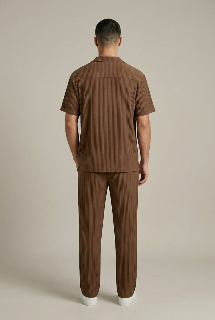 Men's Striped Texture Shirt and Drawstring Trousers Set