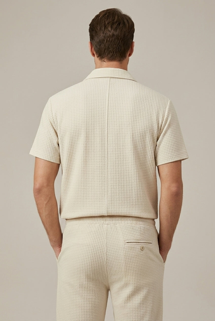 Men's Waffle Texture Shirt and Tailored Trousers Set