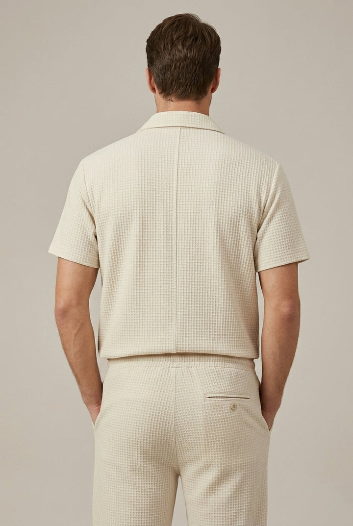 Men's Waffle Texture Shirt and Tailored Trousers Set