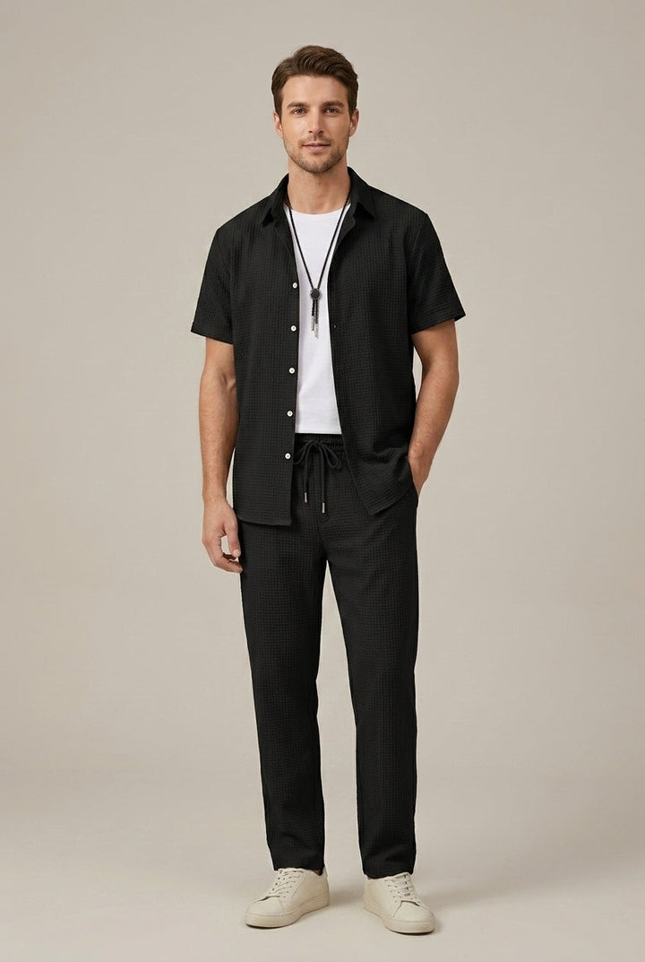 Men's Waffle Texture Shirt and Tailored Trousers Set