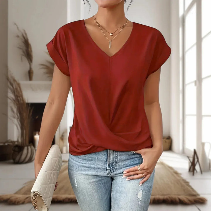 Women’s V-Neck Wrap Top – Casual Short Sleeve Summer T-Shirt